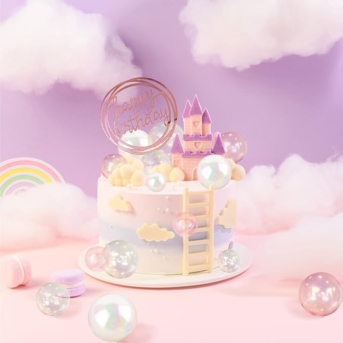 Colorful Ball Cake Topper Mini Balloon Cupcake Topper DIY Foam Ball Artificial Dried Flower Cake Insert Decoration for Wedding Anniversary Baby Shower Birthday Party Supplies (Clear White Pink)