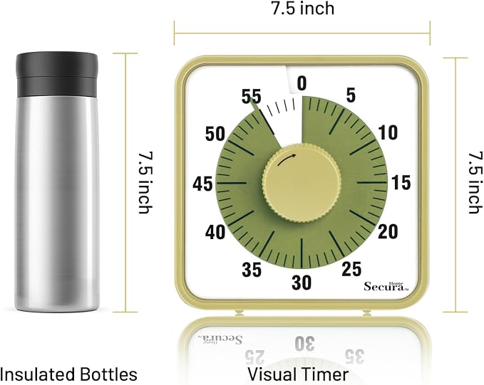Secura 60-Minute Visual Timer, 7.5 Inch Oversize Countdown Timer Clock for Kids and Adults, Durable Mechanical Time Management Tool with Magnetic Backing(Taupe)