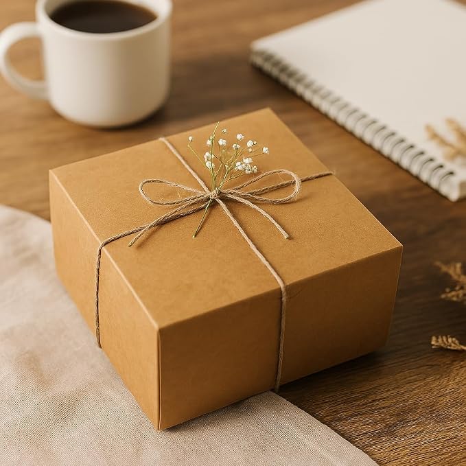 mudrit Kraft Gift Boxes 20 Pack 8x8x4 Inches, Thick Kraft Paper Boxes with Lids, Tags & Jute Rope for Gifts, Wedding Favours, Bridesmaid Proposals, Cupcakes, Crafting