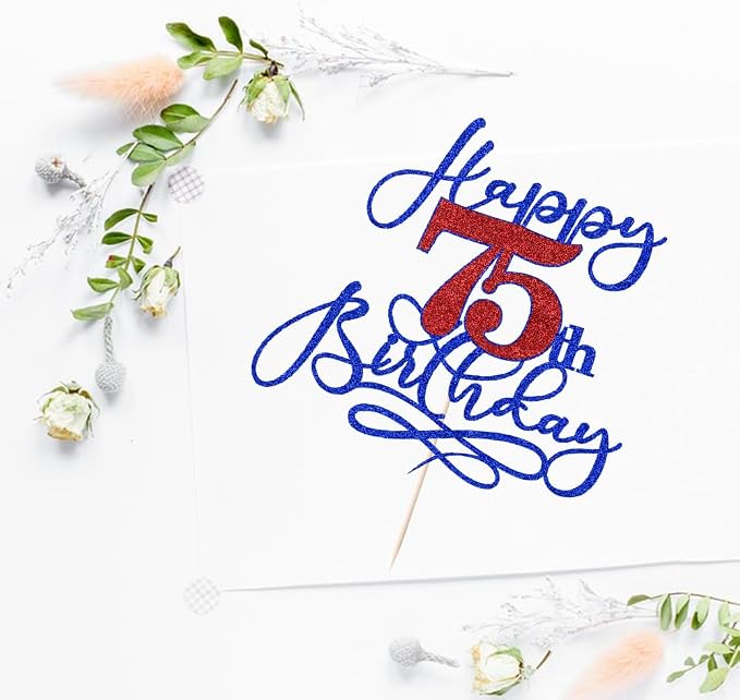 Happy 75th Birthday Cake Topper,Black font Golden Numbers 75th Birthday Cake Decoration，Hello 75, Cheers to 75 Years/75th Anniversary,75& Fabulous Party Decoration
