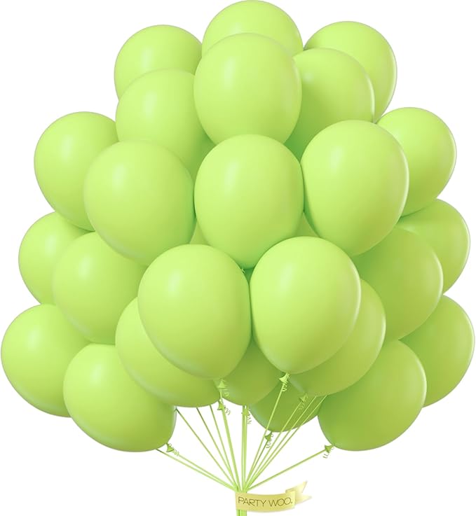 PartyWoo Lime Green Balloons 100pcs 12 Inch Light Green Latex Helium Balloons for Graduation Wedding Baby Shower Anniversary Birthday Dinosaur Jungle Golf Football Theme Party Decorations Green-Y6