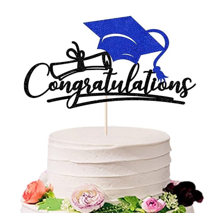 Congratulations 2026 Graduation Cake Topper,Congrats Grad Cake Decor - 2026 High School/College/Senior Graduation Party Decorations Supplies (Black and blue)