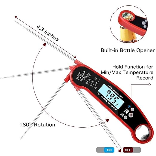 Meat Thermometer Digital, Instant Read Meat ThermometerI Probe for Grill and Cooking, Waterproof Food Thermometer for Kitchen and Outside, BBQ, Air Fryer, Turkey, Candy, Liquids, Beef