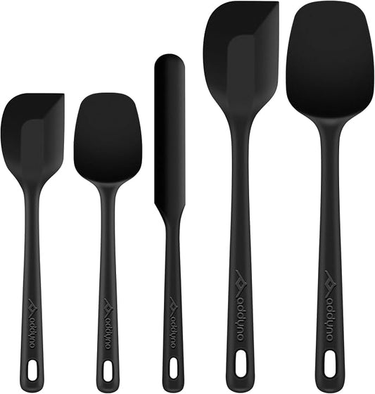 5-Piece Silicone Spatula Set for Baking, 446°F Heat Resistant Non-Stick Cooking Utensils, BPA-Free Food Grade Silicone Scrapers, Non-Scratch Flexible & Dishwasher Safe, Black
