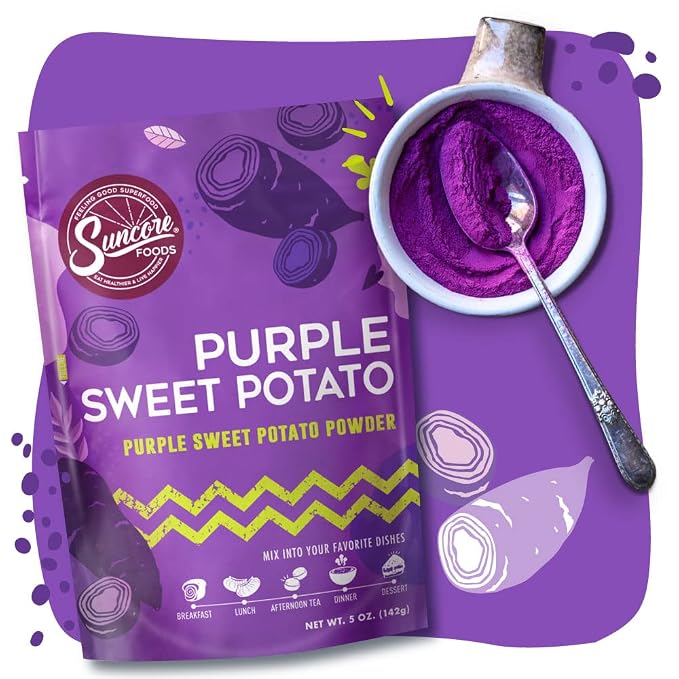 Suncore Foods Purple Sweet Potato Powder, Natural Purple Food Coloring, 5oz | Non-GMO, Natural Purple Food Coloring Powder from Sweet Potatoes, For Baking, Smoothies, Desserts, Gluten-Free, Vegan