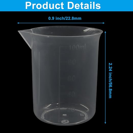 3 Pack 100ml Transparent Plastic Beaker, Small Plastic Measuring Cup with Graduated Scale and Pouring Spout for Kitchen, Lab, DIY, Epoxy Resin