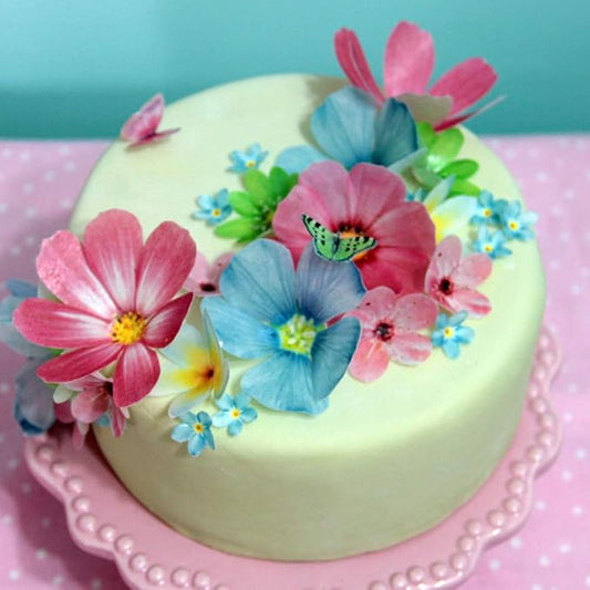 Set of 27 Edible Flowers & Butterflies Cupcake Toppers Wedding Cake Party Food Decoration Mixed Size & Colour