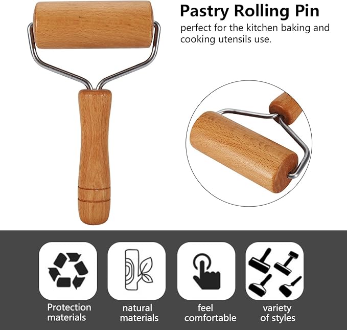 Watris Veiyi Small Rolling Pin, 2PCS Wooden Dough Roller, Non-Stick Pizza Roller, Dough Baker Roller Set for Home Kitchen Baking Cooking(9.5cm/3.74in)