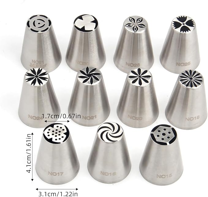 11 Pcs Small Stainless Steel Russian Flower Icing Tips Set,Cake Decorating Piping Tips for Cupcakes,Bakery,Dessert,Pastry Baking Tools