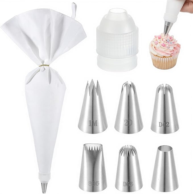 4 Pcs 24 inch Reusable Piping Bags and Tips Set 11Pcs Cotton Pastry Bags Kit Frosting Piping Kit, Durable Cotton Exterior for Cake Decorating, Cupcakes, Cookies, Home Bakers, Chefs