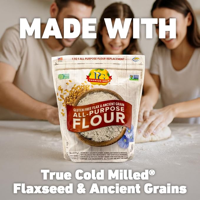 Premium Gold Gluten Free All Purpose Flour, 5 Pound, Gluten-Free, Non-GMO, Kosher, High In Fiber, Source of Omega-3, Plant-Based Protein, No Preservatives, No Additives, Ideal for Beverages & Baking