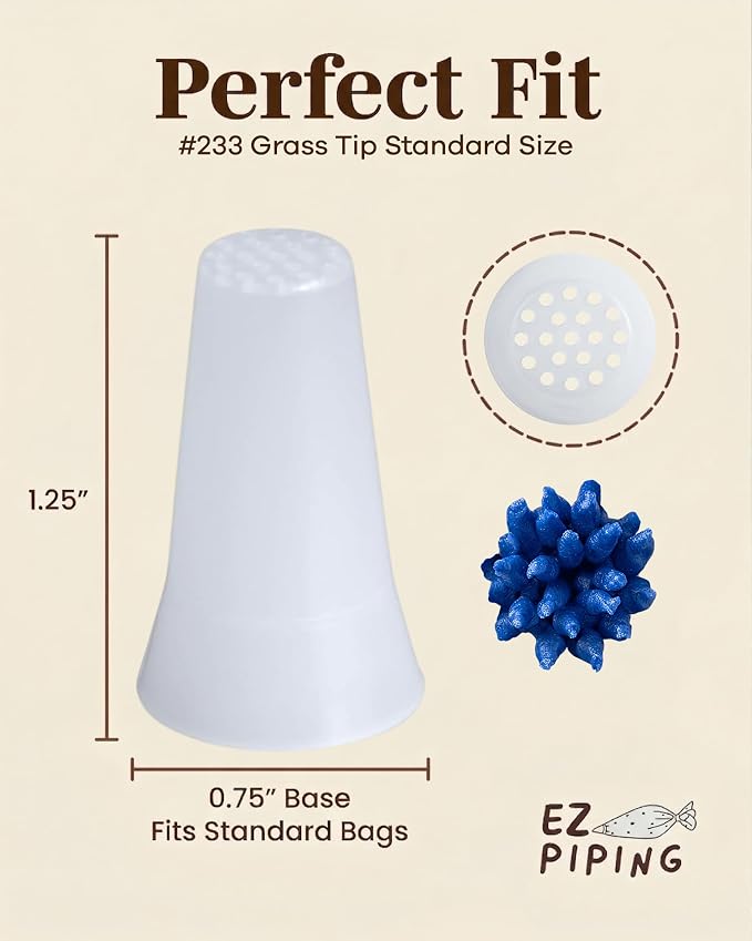 Reusable Plastic Piping Tips Standard Size Grass Tip #233 100 Pack with 2 Couplers Grass Tip Icing Nozzle for Cake Decoration, Dessert, Baking Supplies & Piping Bags Base Ø 0.75"Height 1.25"