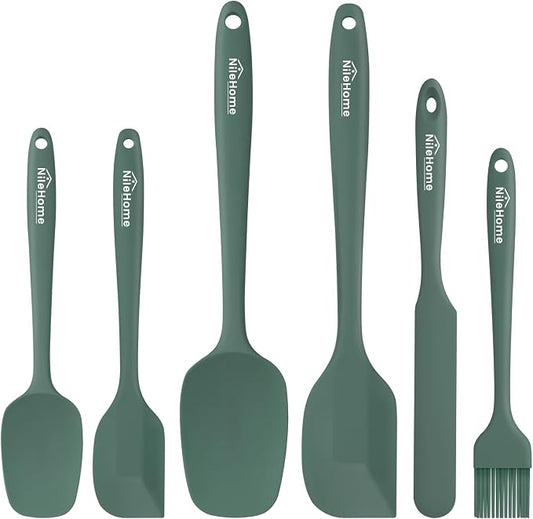 NileHome Silicone Spatula Set, 6 Pieces Food Grade Kitchen Utensils with Silicone Brush Heat Resistant Up to 600°F Dishwasher Safe BPA-Free Rubber Spatula for Scraping, Baking, Cooking, Mixing-Green