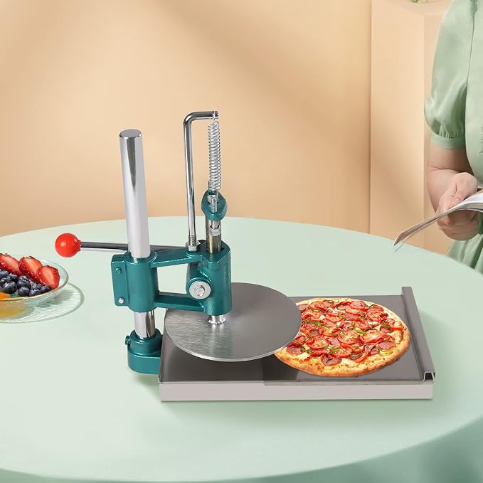 Manual Pizza Dough Press Machine 7.9 Inch Manual Pastry Press with Dual Plates 0.2 Inch Thick Disc 304 Stainless Steel Dough Press Sheeter for Pizza Crust, Meatloaf, Tortilla (7.9 Inch)