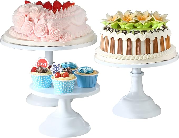 Set of 3 Pieces Cake Stands Iron Cake Holder Dessert Display Plate Serving Tray for Baby Shower Wedding Birthday Party (White)