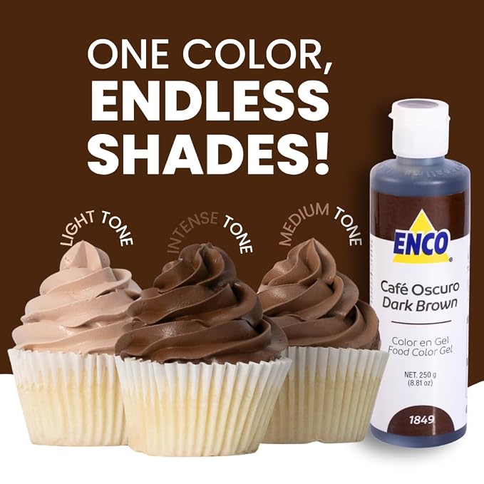 ENCO Food Coloring Gel Dark Brown 8.8 oz (250g) Concentrated, Vegan