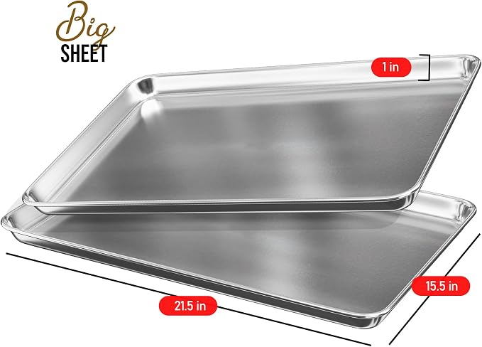 Eatex Aluminum Baking Sheet, Steel Cookie Sheet, 21” x 15” Large Baking Pan, Warp Resistant Cookie Sheets for Baking Nonstick, Baking Sheets for Oven, Big Sheet Pans for Baking, Non-Stick Baking Sheet