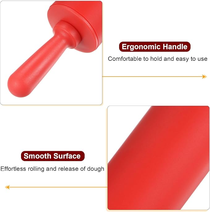 HARFINGTON Silicone Rolling Pins for Baking 9 Inch Non Stick Rolling Pin Small Roller Playdough Rolling Pins for Dough Pizza Pastry Fondant Kitchen, Red