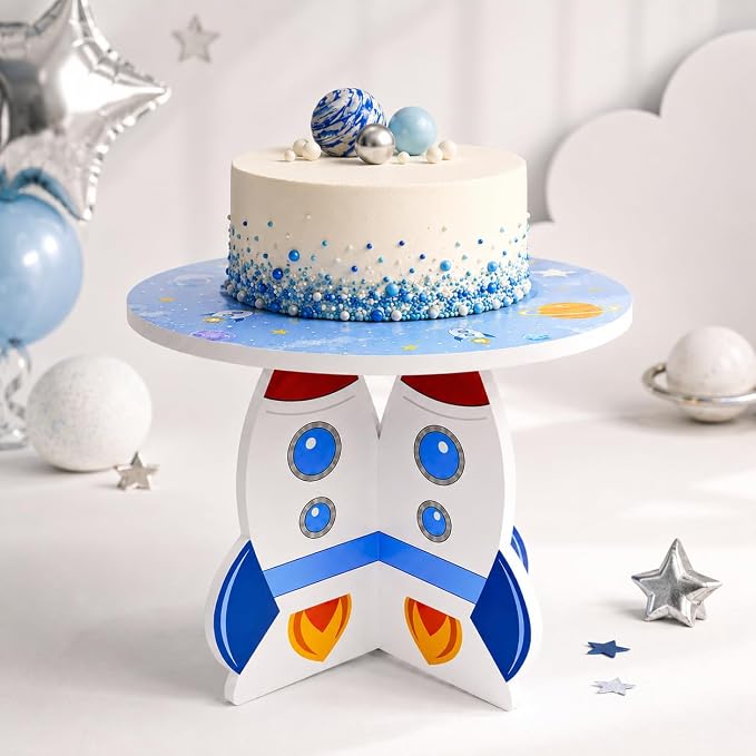 Rocket Cake Stand, 3D PVC Space Theme Dessert Display Stand for Birthday Party, Baby Shower and Outer Space Decorations, Cake Holder for Cupcakes, Cakes and Sweets
