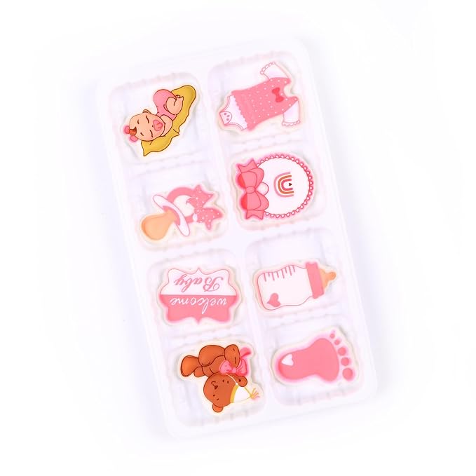 Edible Baby Shower Cake Decorations 8 Count Royal Icing Decorations Sugar Cake Toppers for Reveal Party Baking Cupcakes Ice Cream Cookies Birthday Cake
