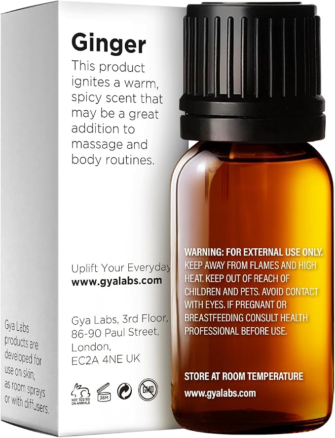 100% Pure Ginger Essential Oil - 0.34 Fl Oz - Ginger Oil for Hair, Skin, Diffuser, Aromatherapy & DIY Candle Making Scent
