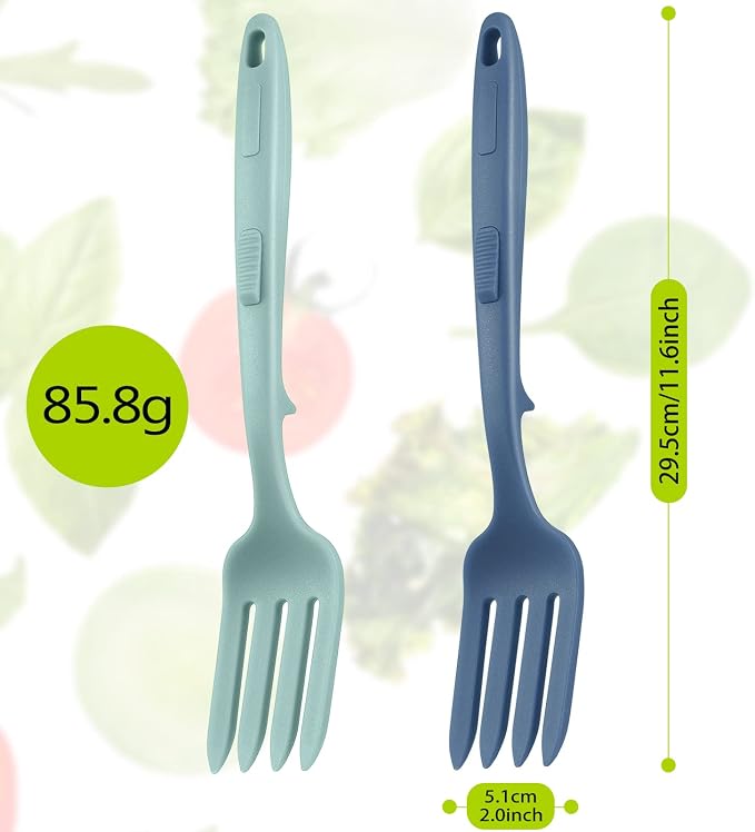 Mixweer 2 Pcs Silicone Flexible Fork 11.6 Inch Silicone Heat Resistant Cooking Fork Large Kitchen Non Stick Spork Ultimate for Mix Ingredients, Mash Food, Whisk Eggs, Baking(Blue Series)