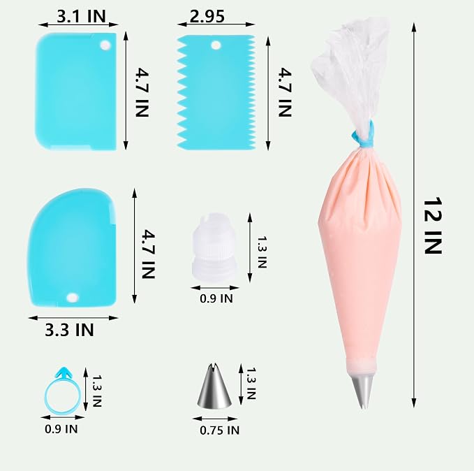 Piping Bags and Tips Set, 100pcs Pastry Bags Cakes Decorating Supplies Kit, 3 Cake Scraper, 2 Couplers, 16 Piping Tips, 2 Bag Ties (12 INCH)