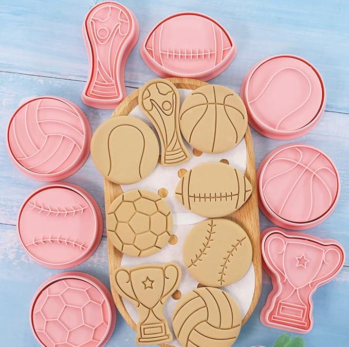 8-Piece Cute World Cup Cookie Cutters - Plastic Football & Rugby Mould Set - Baking Kitchen Tools