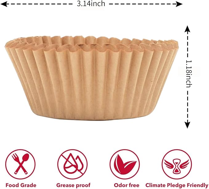 100-Pack Premium Neutral Paper Muffin Liners | Unbleached, Grease-Resistant, Cupcake Baking