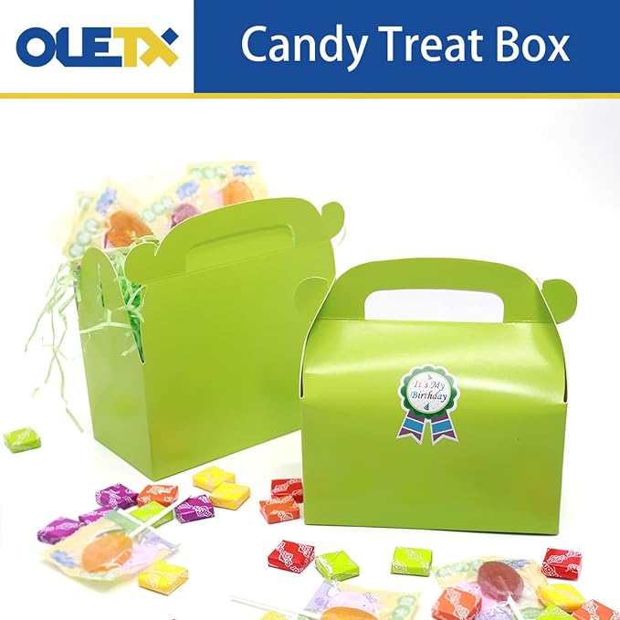 30Pcs Green Party Favor Treat Boxes Goodie Paper Box with Handles | Gable Gift Boxes Perfect for Gardening/Green Thumbs Party Decoration Supplies and St Patricks Day Gift Giving