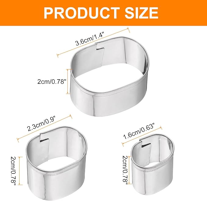 HARFINGTON 3Pcs Oval Cookie Cutters Set Assorted Sizes Stainless Steel Geometric Frame Holiday Cookie Cutters Biscuit Mould for Pastry Fondant Cake Cookie