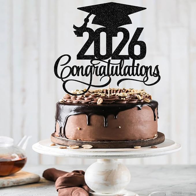 Black Glitter 2026 Congratulations Graduation Cake Topper,Congrats Grad Cake Decor - 2026 High School/College/Senior Graduation Party Decorations Supplies (2026Congratulations black)