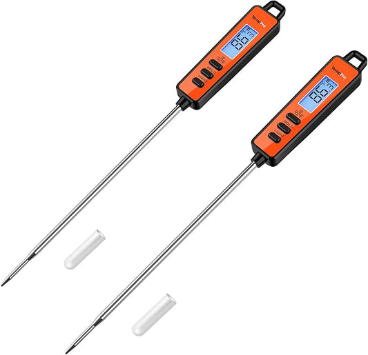 TempPro TP01A (2 Pack) Digital Meat Thermometer for Cooking Liquid Deep Frying Oil Candy, Kitchen Food Instant Read Thermometer with Super Long Probe, Backlit, Lock Function (Previously ThermoPro)