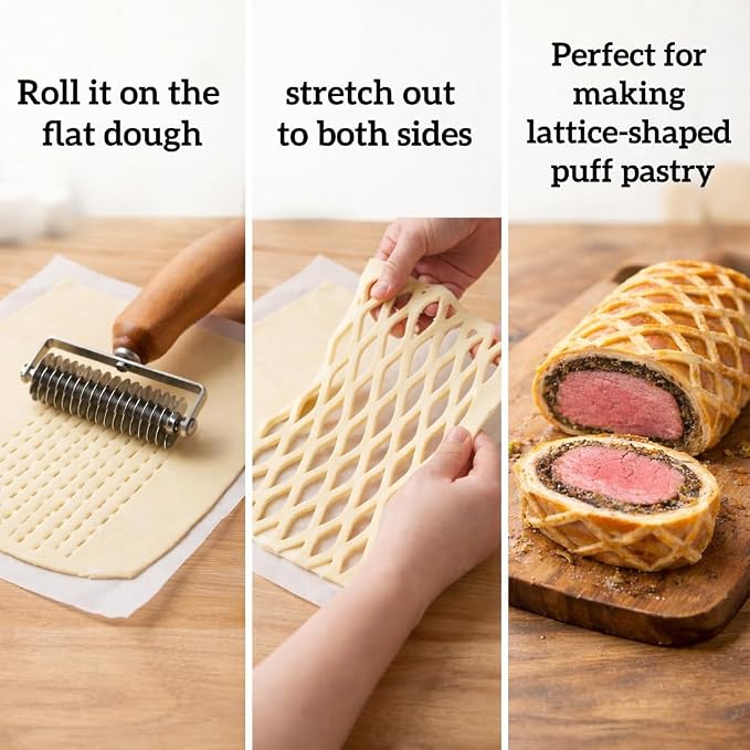 Pastry Lattice Roller Cutter，Stainless Steel Pie Crust Cutter Tool for Pastry Dough, Pizza Bread and Beef Wellington
