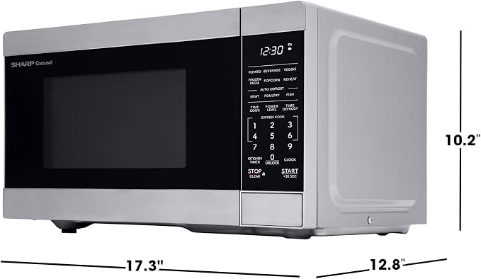 SHARP Compact Countertop Microwave Oven with Removable 10" Carousel Turntable, 700 Watt, 0.7 Cubic Feet, Stainless Steel