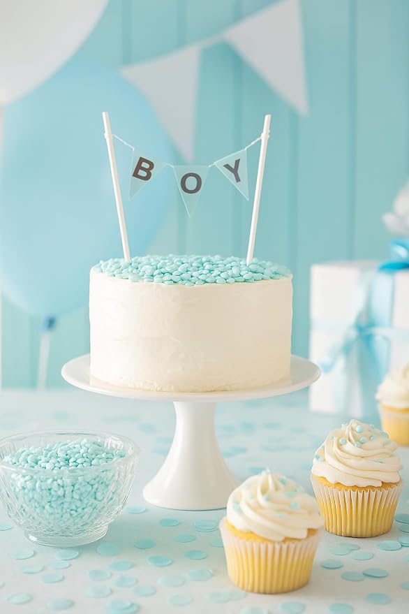 Oasis Supply Baby Shower Sprinkles & Sugar Shapes – Edible Decorations for Cakes, Cupcakes, and Cookies – Gender Reveal, Boy, Girl, and Neutral Party Baking Decorations - Blue Pearl Quin Sprinkles