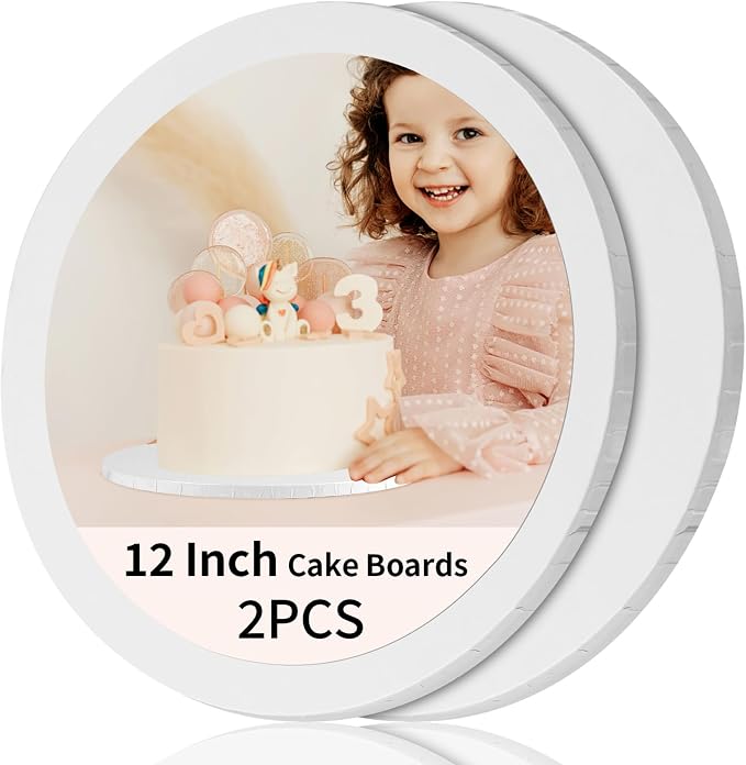 Cake Drums 12 Inch - Sturdy 1/2 Inch Cake Drum, Cake Boards 12 inch Round,Corrugated Cake Base Cake Boards for Multi-Layer Cakes, White, 2 Pcs