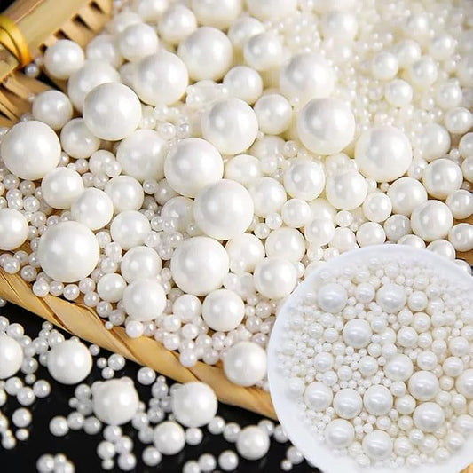 Mkostlich Pearl Sprinkles Mix-sized, 1.1Lb/500g White Edible Pearls for Cake Decorating, Sugar Pearls, Cupcake Sprinkles