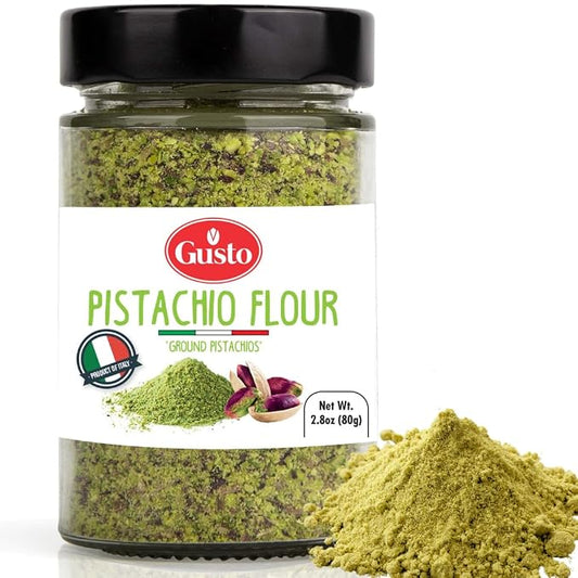 GUSTO ETNA Pistachio Flour, Sicilian Fine Chopped Pistachio Flour 2.8 oz | Ground Pistachio Powder for Baking and Desserts, Gluten-Free, High-Protein, Vegan, Non-GMO, Product Bronte, Italy