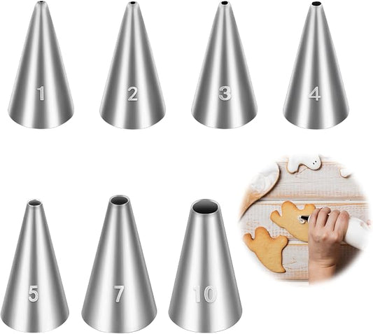 Jeffdad 7 Pcs Round Hole Piping Tips Set, Professional Stainless Steel Cupcake Frosting Nozzles Tool Russian Pastry Icing Dispensers Supplies for Cake Decorating Supplies Baking Set Tools(7PCS)