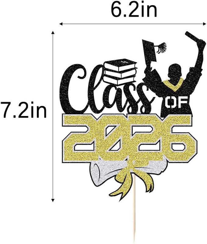 Class of 2026 Congrats Grad Cake Topper Glitter Graduation Party Supplies - High School College Graduates -College Graduate Cake Topper Decorations (Class of 2026 Black gold)