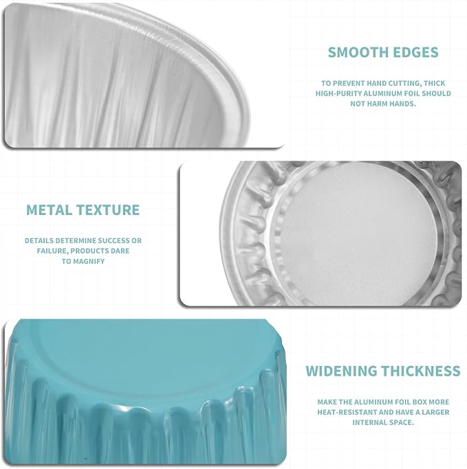 50Pcs Mini Aluminum Foil Cupcake,5oz Baking Cups with Lids,Mini Cake Pans Disposable,Loaf Pans with Lids,Disposable Ramekins,Tin Cups Containers for Cupcake,Pudding,Muffin,Cheesecake (Light Blue)