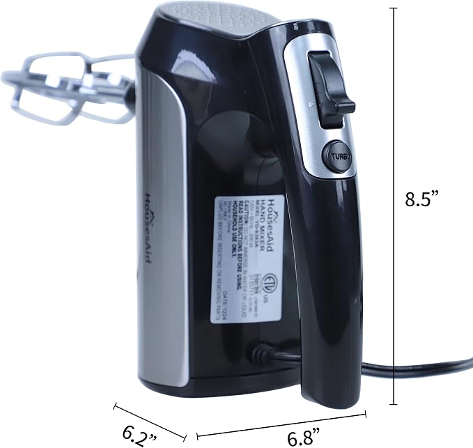 200W Hand Mixer, Lightweight Electric Mixer with Turbo Function, 5-Speed Handheld Mixer for Whipping, Folding, and Dough Kneading, Compact Storage with Attachments,black