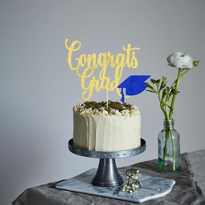 Congrats Grad Cake Topper,2026 Graduation Cake Topper, Congrats Grad Decorations,2026 High School/College/Senior Graduation Party Decorations Supplies. (Congrats Grad Gold dark blue)