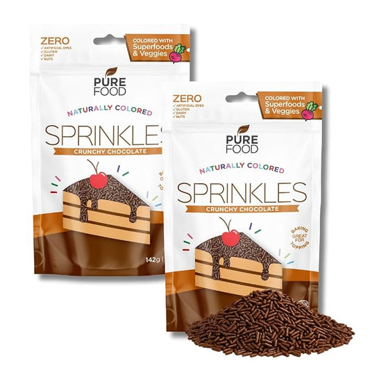 Pure Food By Estee Natural Chocolate Sprinkles, 5oz (2 Pack) | Vegan | Dye Free Chocolate Jimmies for Baking | Natural Colors | Soy Free, Gluten Free, Dairy Free, Nut Free