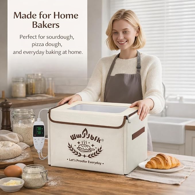 Wwyybfk Bread Proofing Box with Temperature Control, Foldable Dough Fermentation Box for Sourdough, Pizza Dough & Home Baking, Keeps Dough Warm in Cold Kitchens