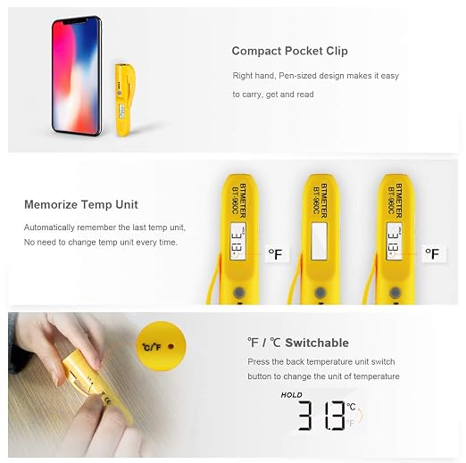Mini Digital Infrared Thermometer - BTMETER BT-960C Temperature Pen with Pocket Clip Instant Read to 527℉ Auto Off for Meat Candy Cooking Food Grill Kitchen BBQ Candy Wine(NOT for Human Temp)