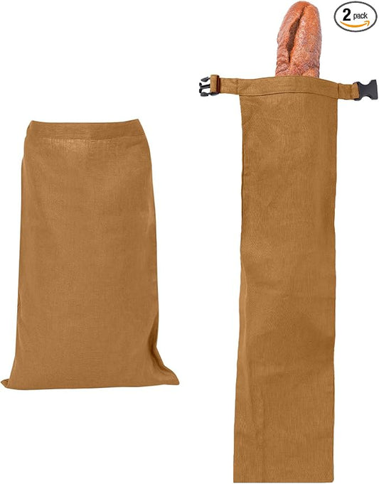 2 Pack 100% Linen Bread Bags for Homemade Bread Sourdough 13 x 19.6 Inch Reusable Bread Storage Bag 7.8 x 28.7 Inch for large Baguette (Dark Yellow)