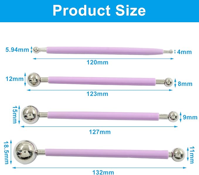 4Pcs Metal ball Fondant Tool Stainless Steel Modelling Ball Tools Set DIY Cake Decorating Tool for Sculpting and Shaping (Purple)