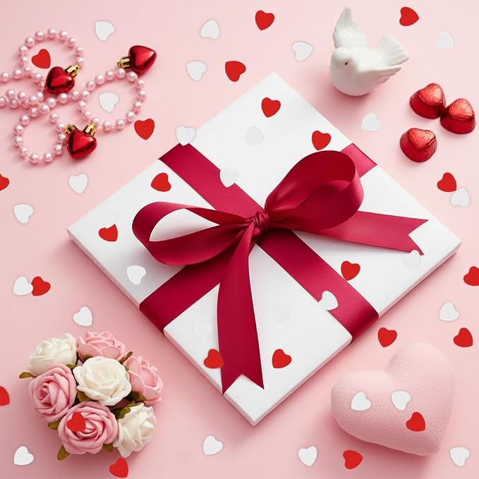 Heart Confetti, Valentines Day Heart Glitter Confetti Decorations, 50g Red Sliver Metallic Foil Sequins Sprinkles Table Decorations for Valentine's Day Wedding Home Birthday Anniversary Party Supplies